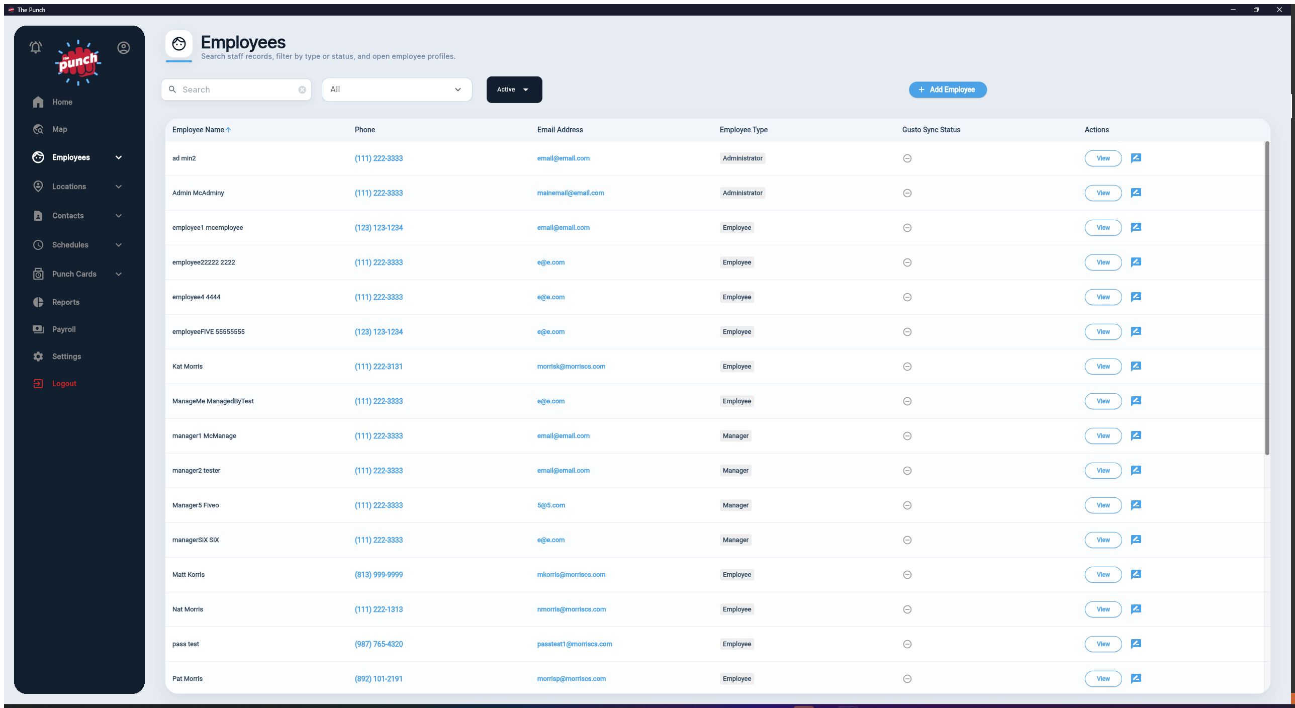 Employees screenshot