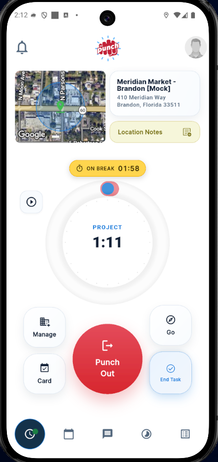 Active break timer in The Punch mobile app